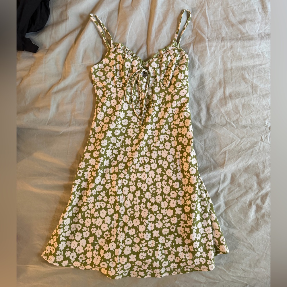 Princess Polly Green and Cream Smocked Dress